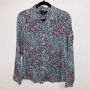 Foxcroft Wrinkle Free Fitted Button Down Blouse - Bright Floral Paisley Print